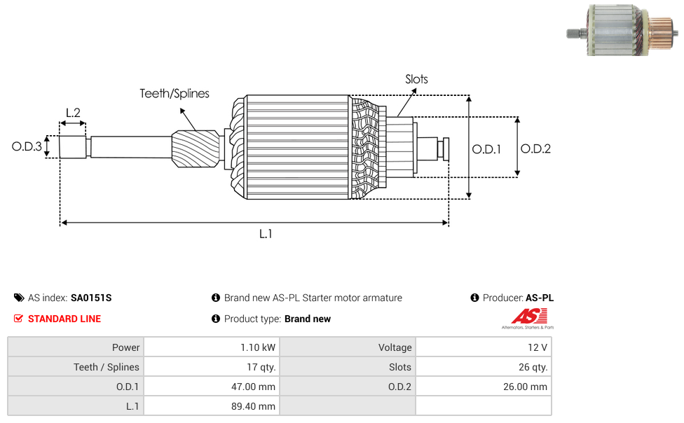 Brand new AS-PL Starter motor armature