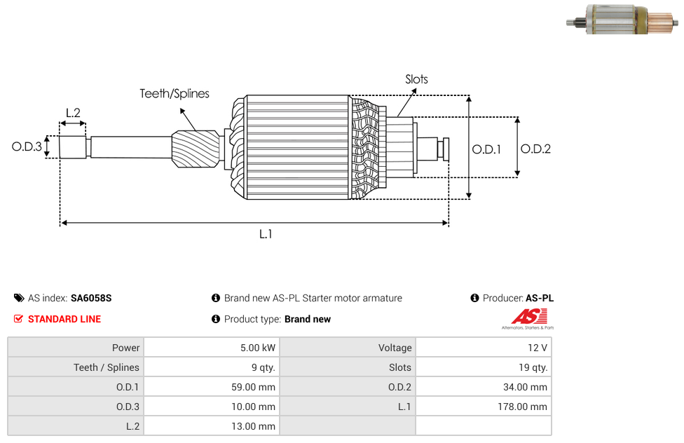 Brand new AS-PL Starter motor armature