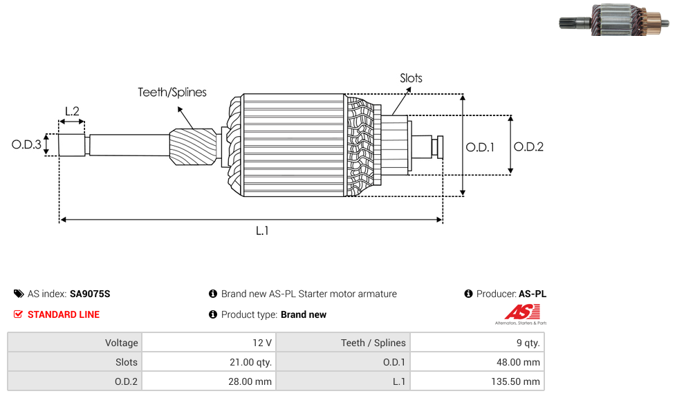 Brand new AS-PL Starter motor armature