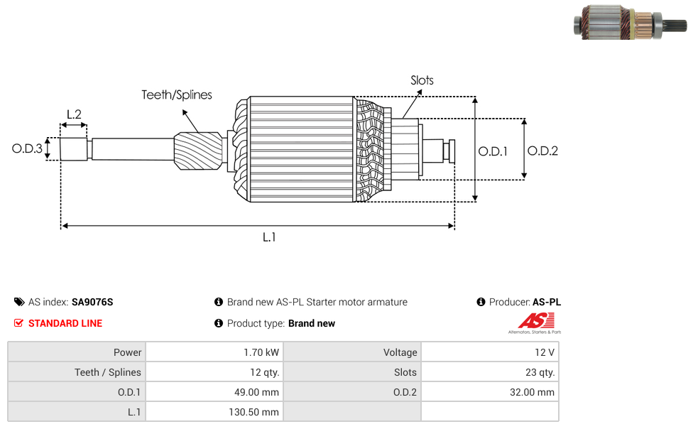 Brand new AS-PL Starter motor armature