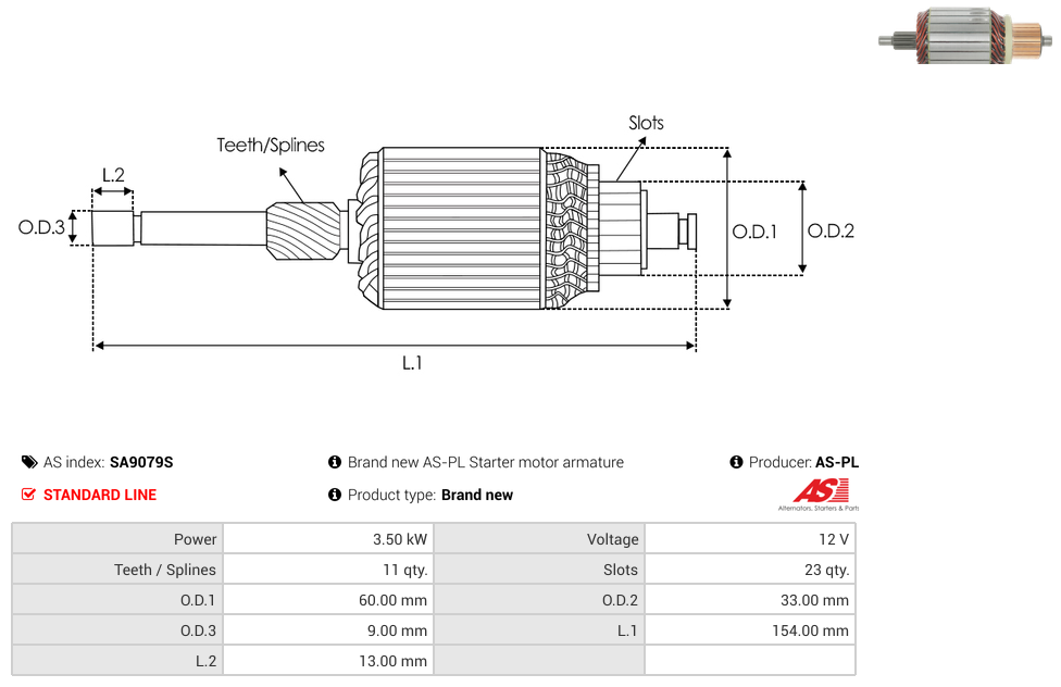 Brand new AS-PL Starter motor armature