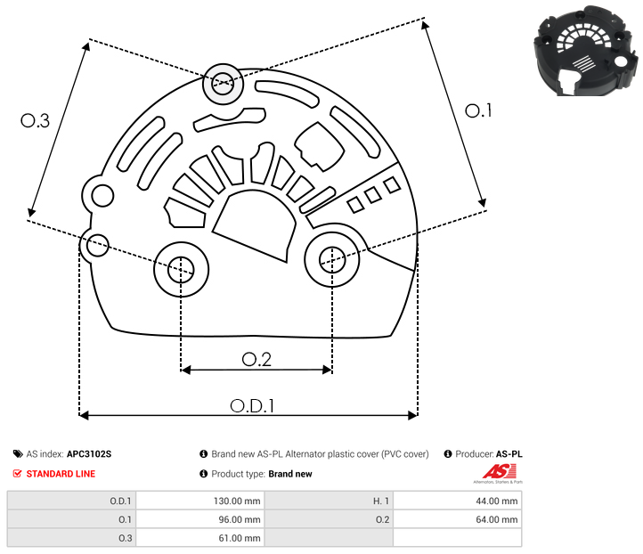 Brand new AS-PL Alternator plastic cover (PVC cover)