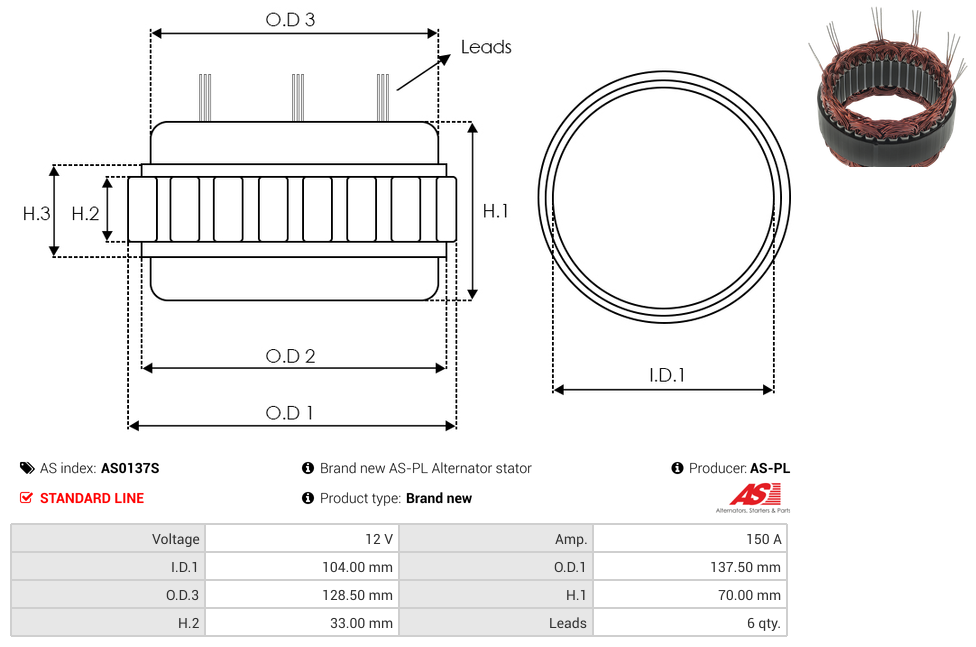 Brand new AS-PL Alternator stator