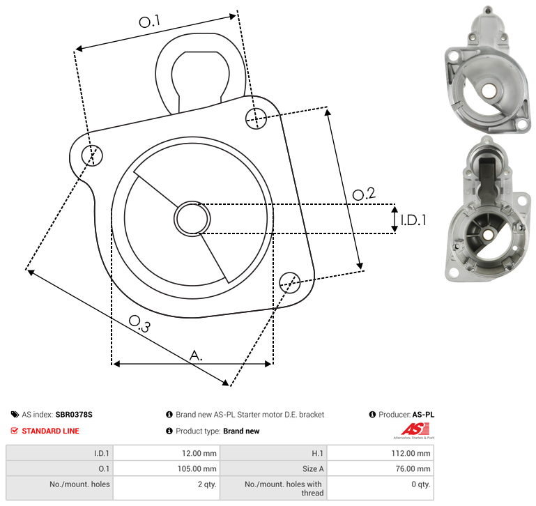SBR0378S AS-PL Brand new AS-PL Starter motor D.E. bracket