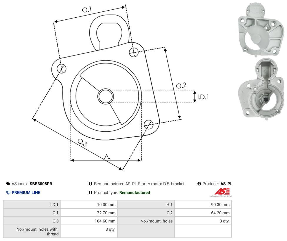 SBR3008PR AS-PL Remanufactured AS-PL Starter motor D.E. bracket