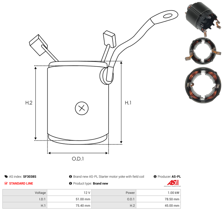 Brand new AS-PL Starter motor yoke with field coil