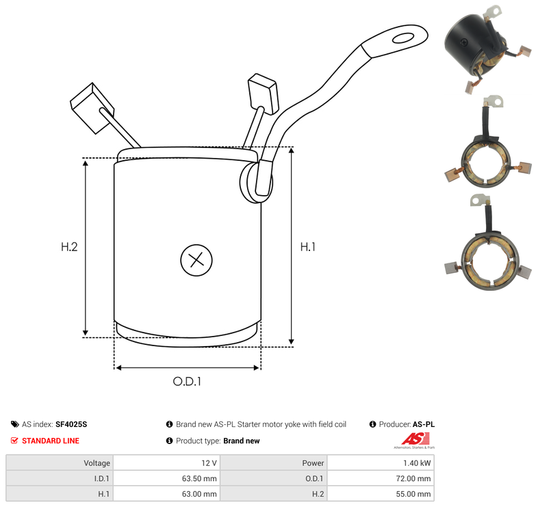 Brand new AS-PL Starter motor yoke with field coil