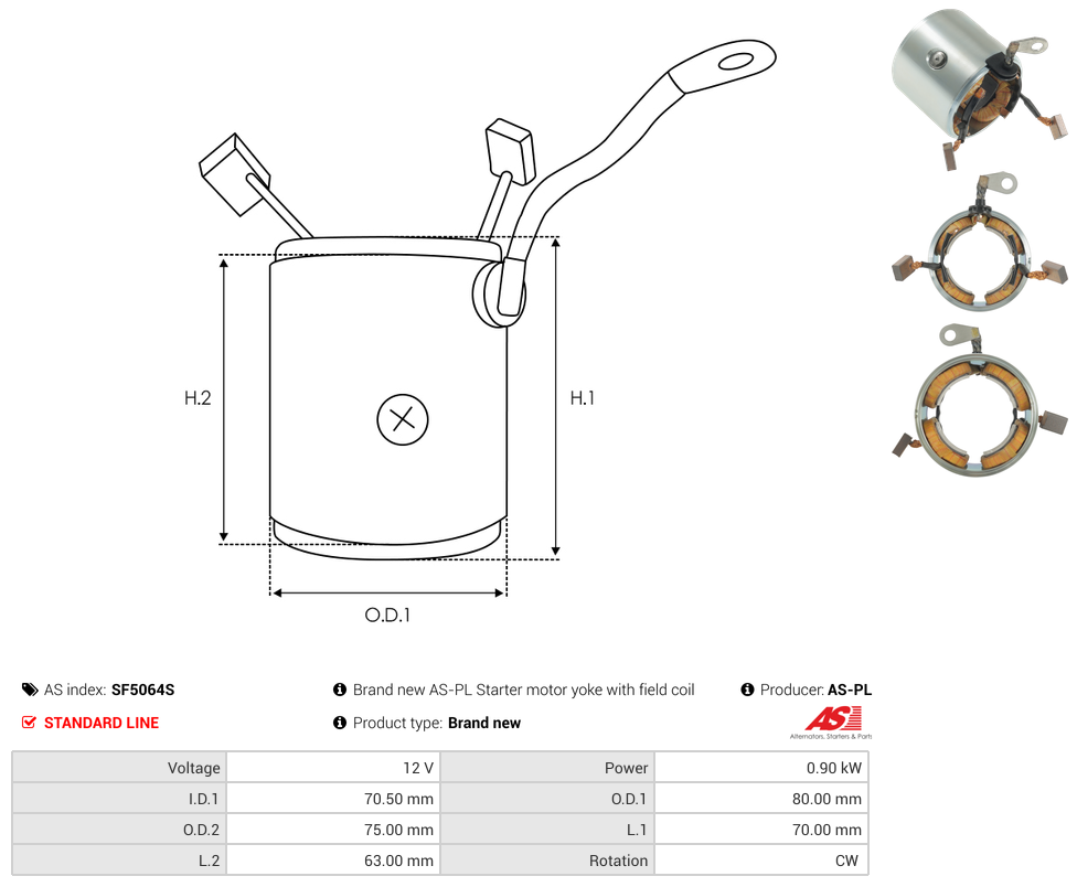 Brand new AS-PL Starter motor yoke with field coil