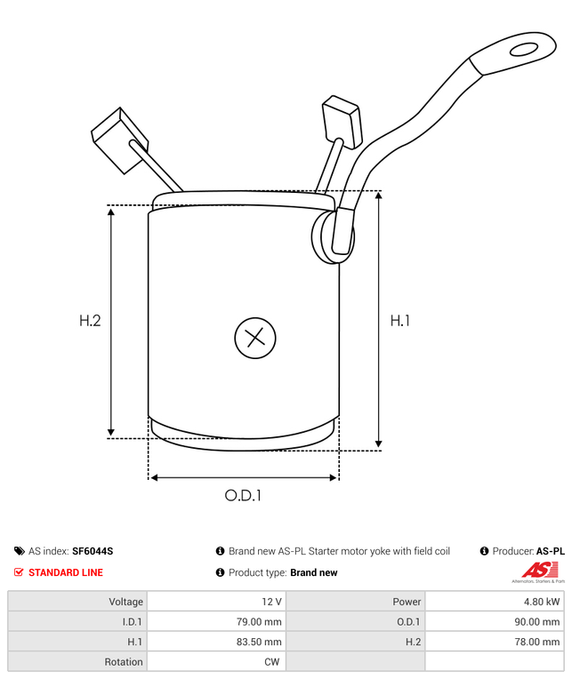 Brand new AS-PL Starter motor yoke with field coil