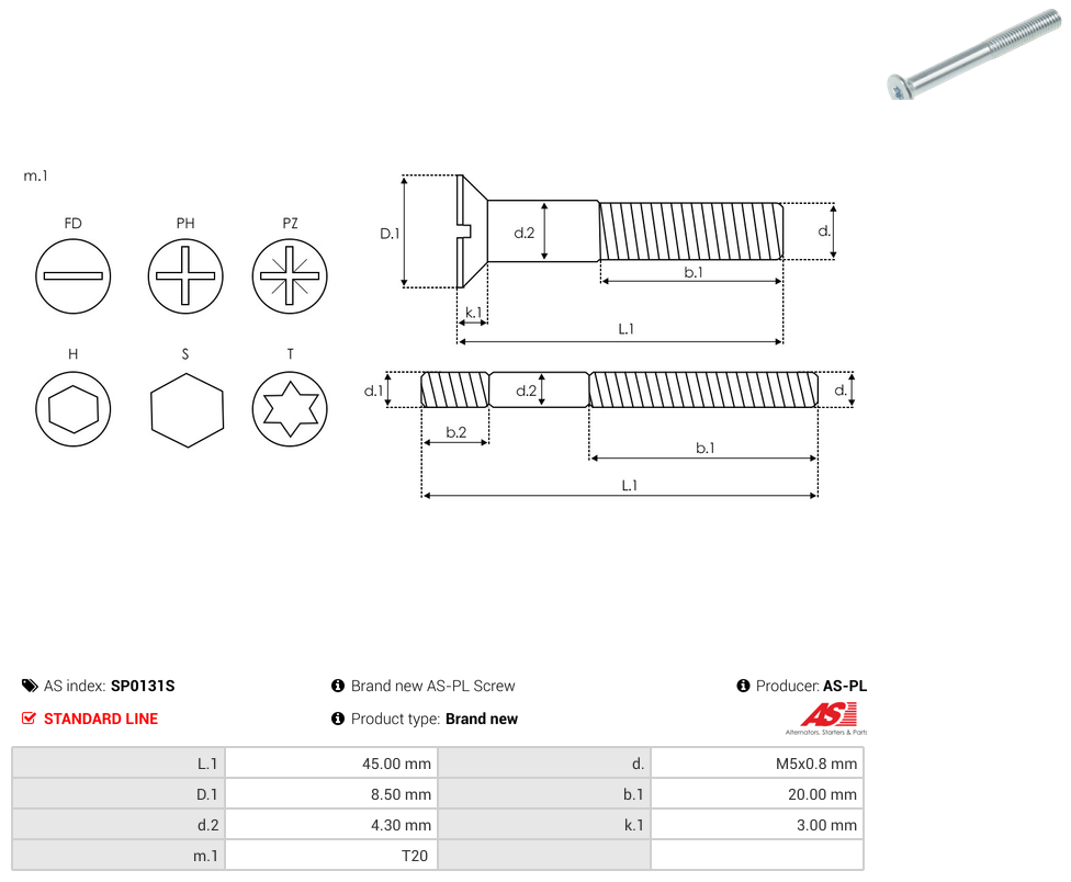 Brand new AS-PL Screw