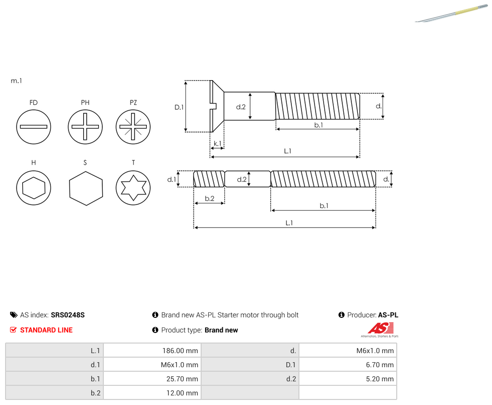 Brand new AS-PL Starter motor through bolt