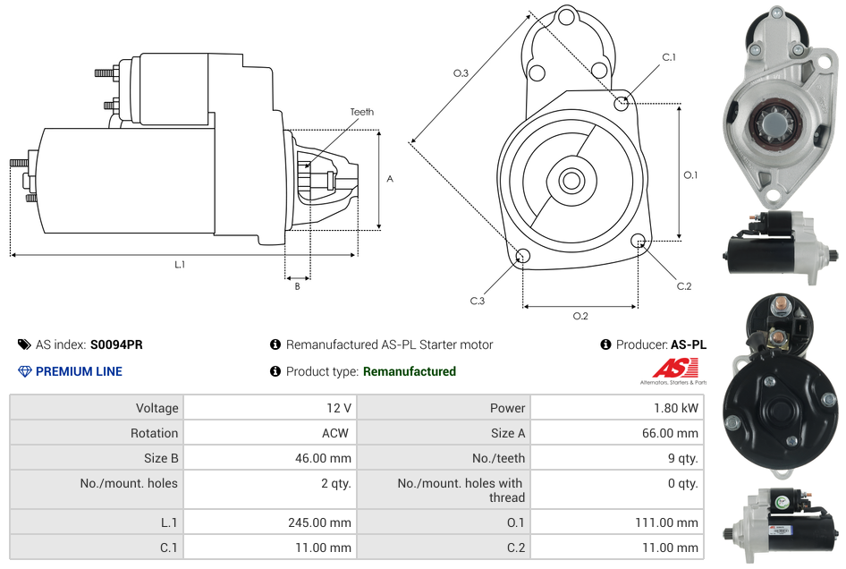 Remanufactured AS-PL Starter motor