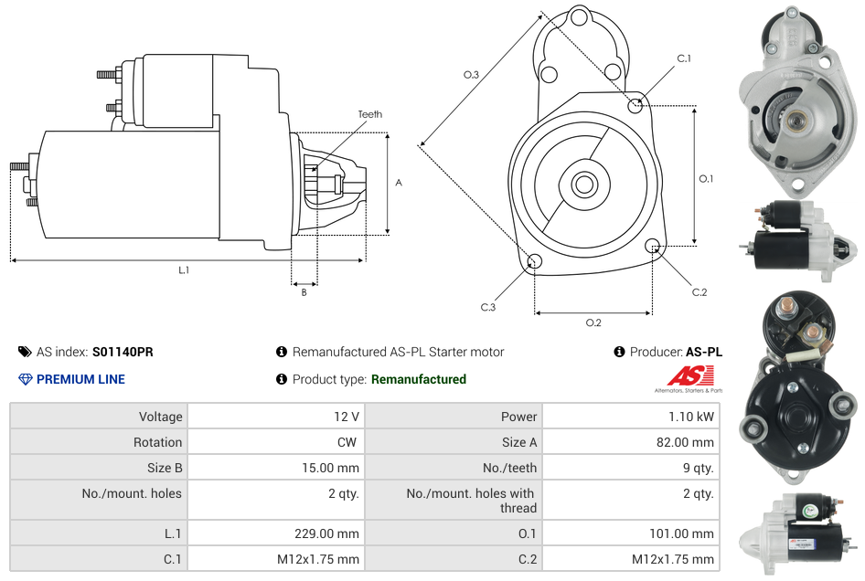 Remanufactured AS-PL Starter motor