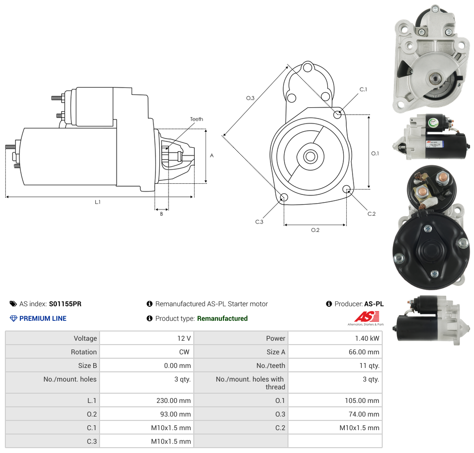 Remanufactured AS-PL Starter motor