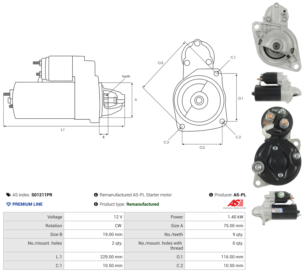 Remanufactured AS-PL Starter motor