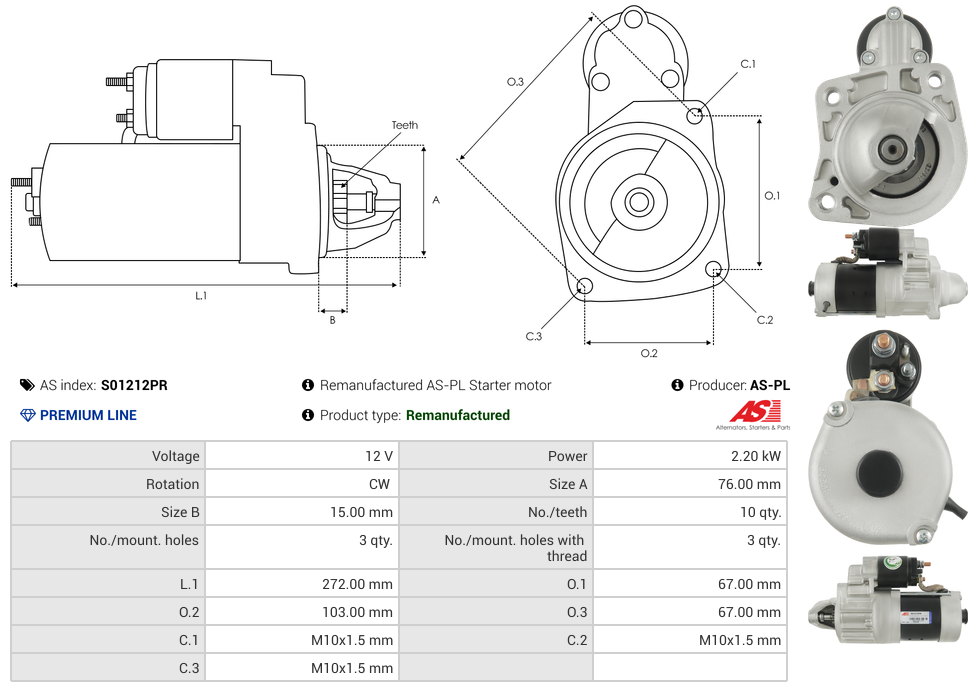 Remanufactured AS-PL Starter motor