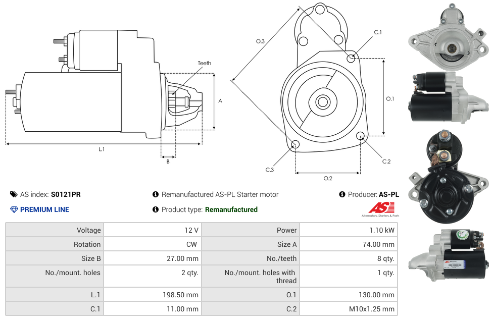 Remanufactured AS-PL Starter motor