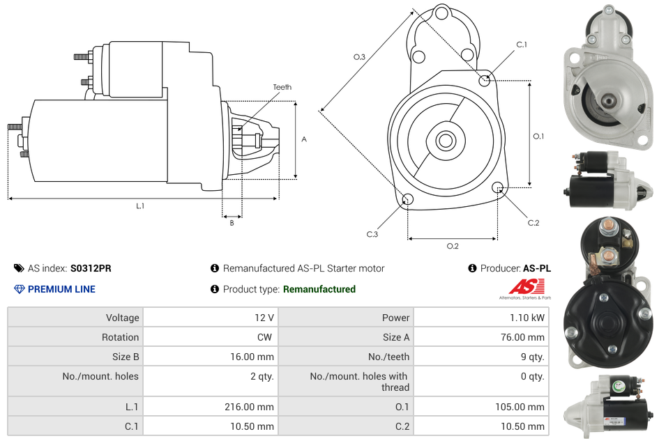 Remanufactured AS-PL Starter motor
