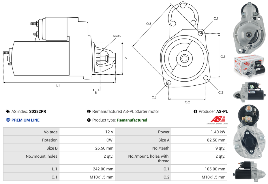 Remanufactured AS-PL Starter motor