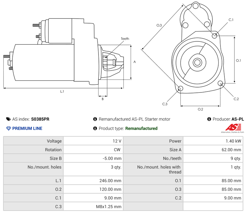 Remanufactured AS-PL Starter motor