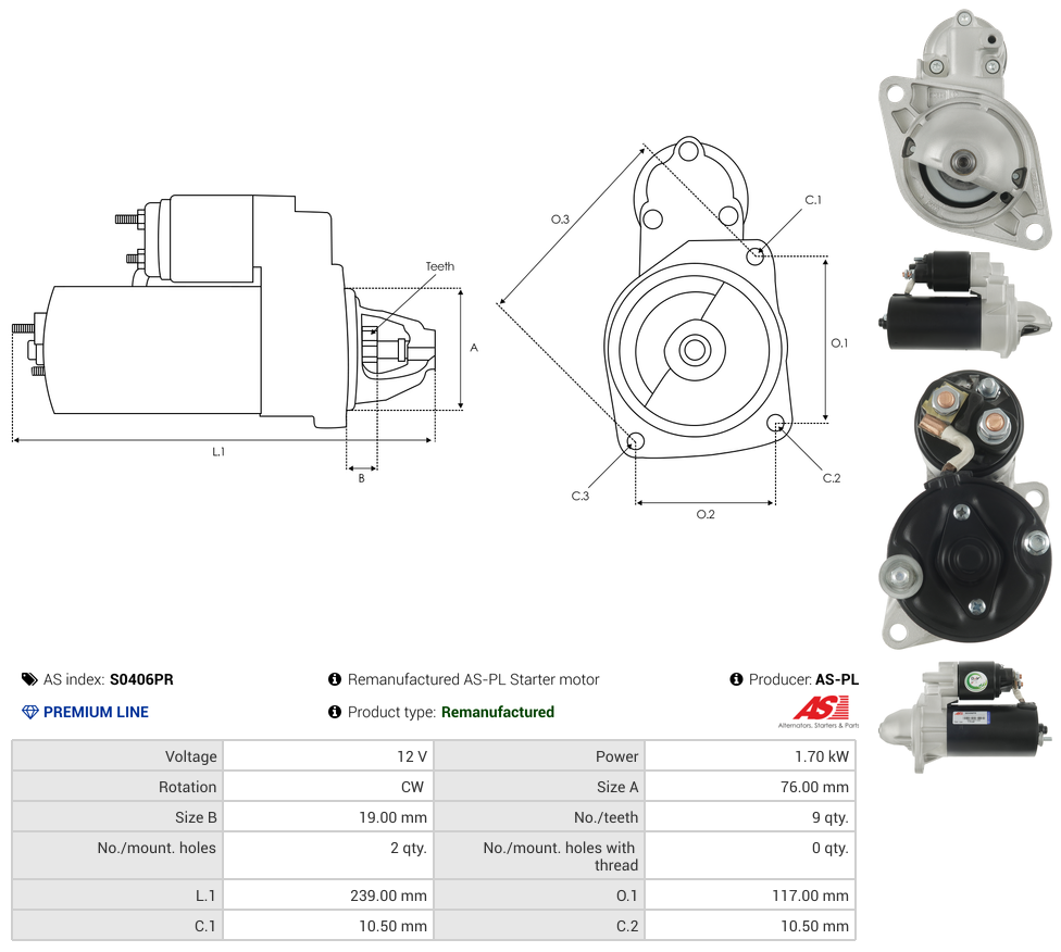 Remanufactured AS-PL Starter motor
