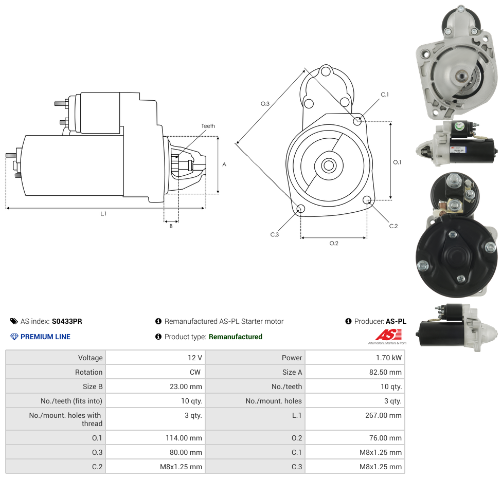 Remanufactured AS-PL Starter motor