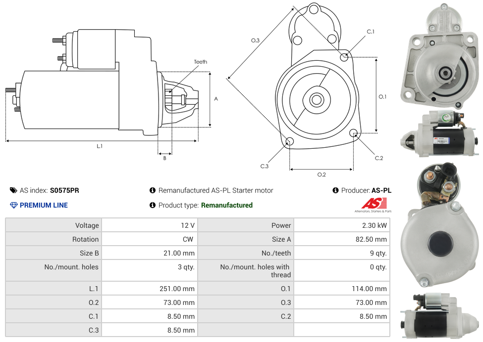 Remanufactured AS-PL Starter motor
