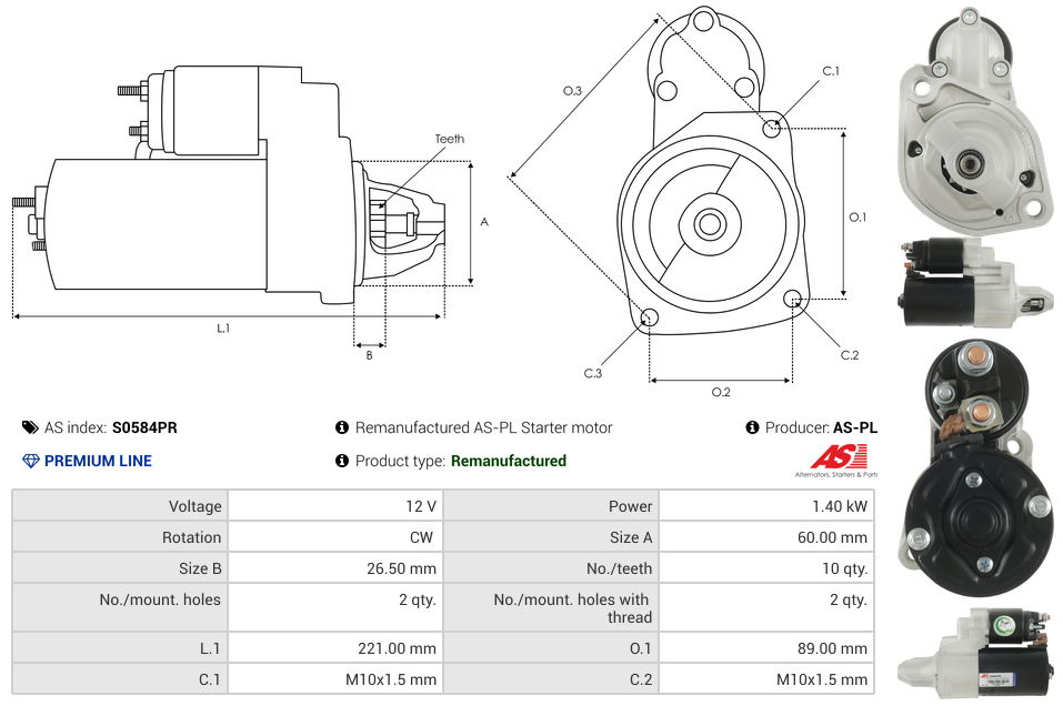 Remanufactured AS-PL Starter motor