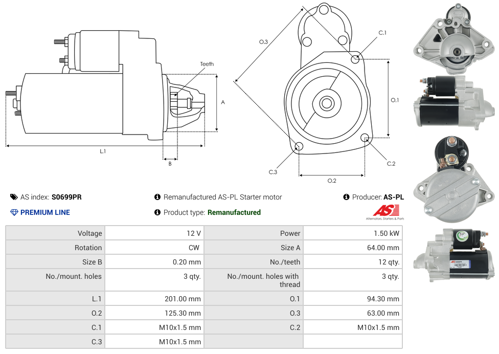 Remanufactured AS-PL Starter motor
