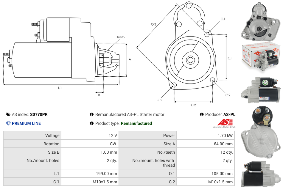 Remanufactured AS-PL Starter motor