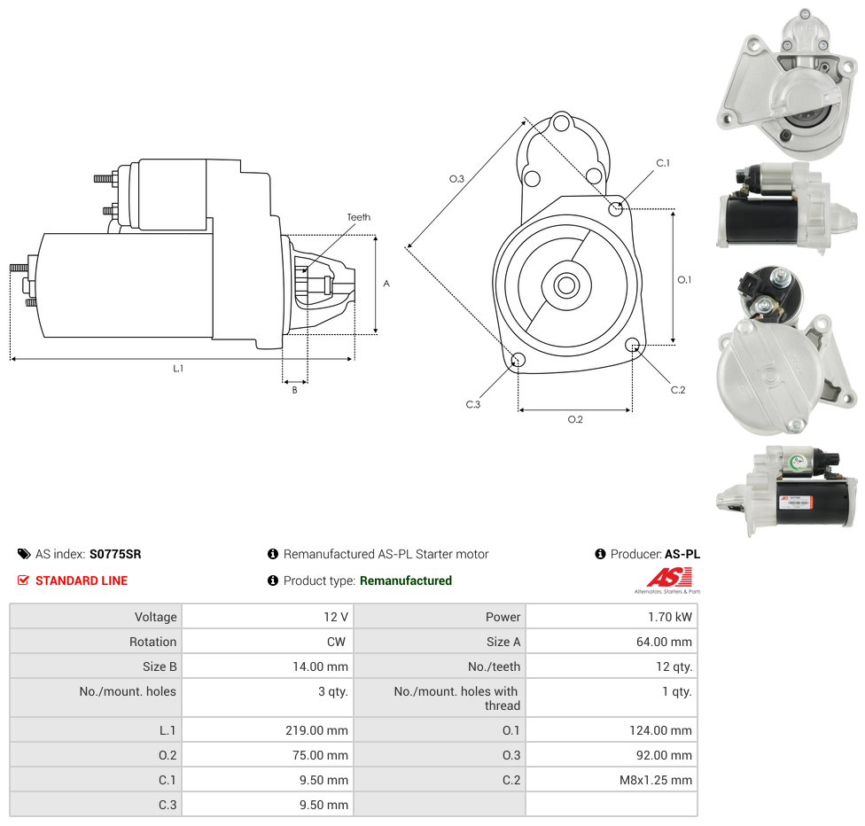 Remanufactured AS-PL Starter motor