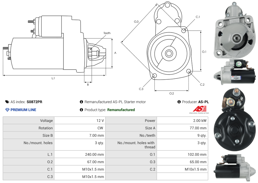 Remanufactured AS-PL Starter motor