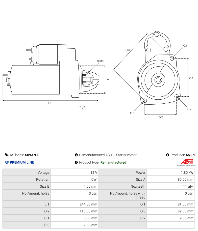 Remanufactured AS-PL Starter motor