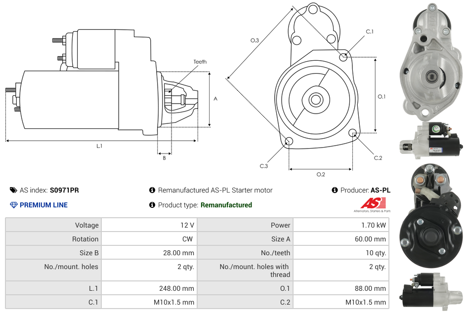 Remanufactured AS-PL Starter motor