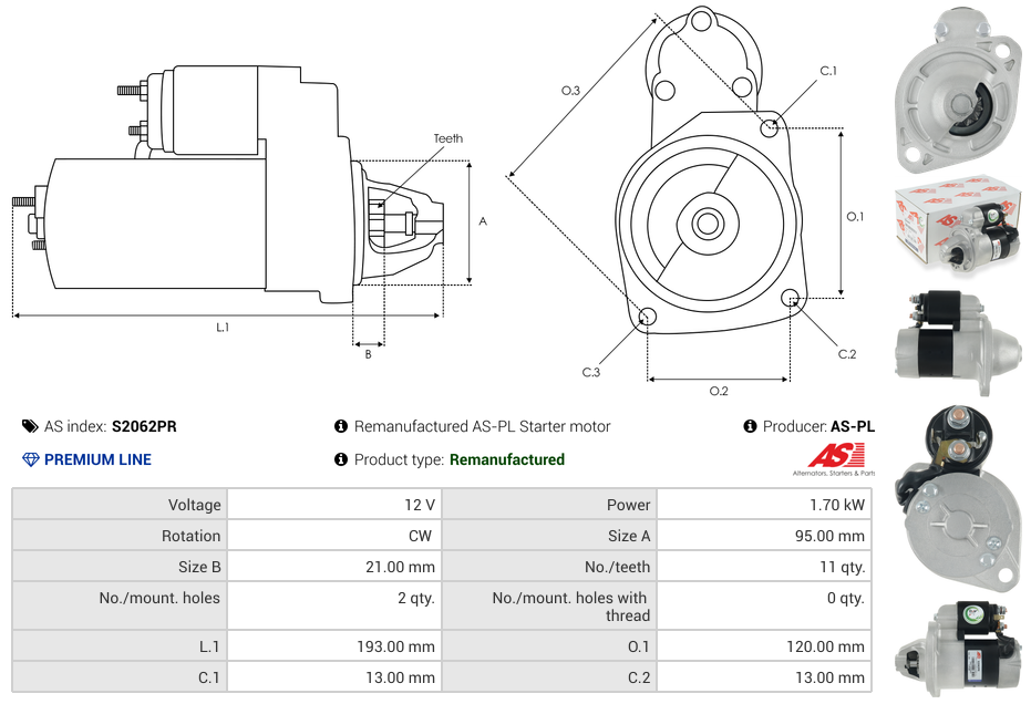 Remanufactured AS-PL Starter motor