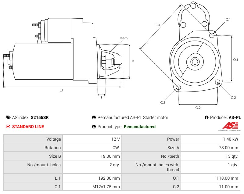 Remanufactured AS-PL Starter motor