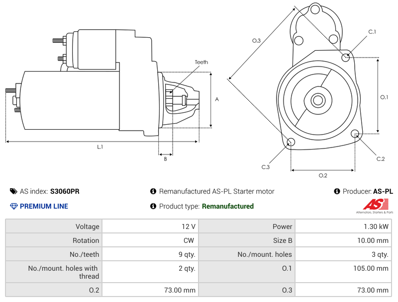 Remanufactured AS-PL Starter motor