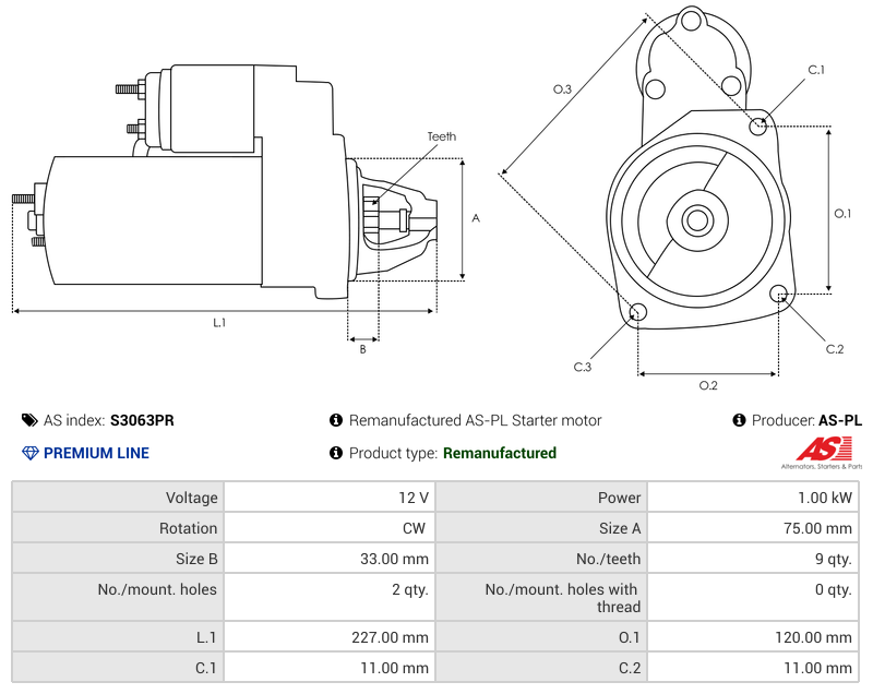 Remanufactured AS-PL Starter motor