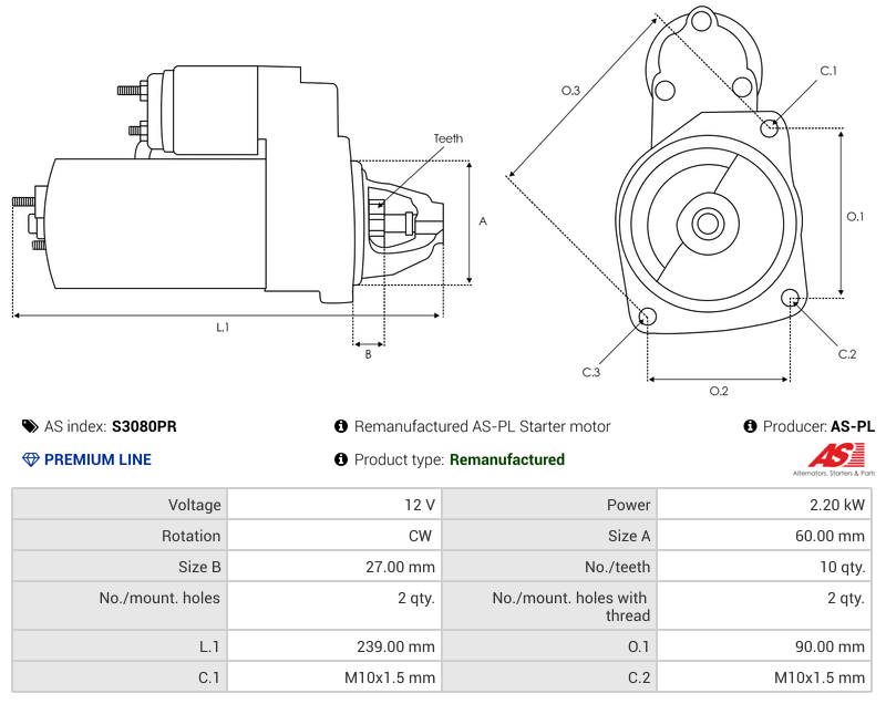 Remanufactured AS-PL Starter motor
