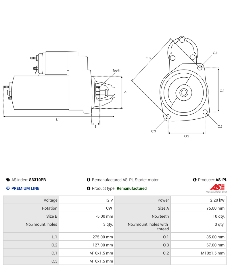 Remanufactured AS-PL Starter motor