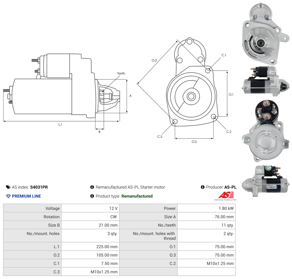 S4031PR AS-PL Remanufactured AS-PL Starter motor