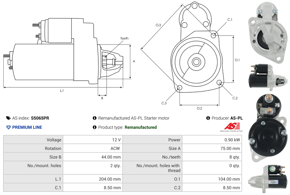 Remanufactured AS-PL Starter motor