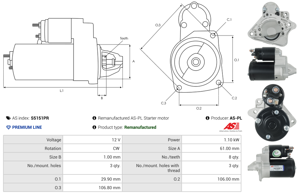 Remanufactured AS-PL Starter motor