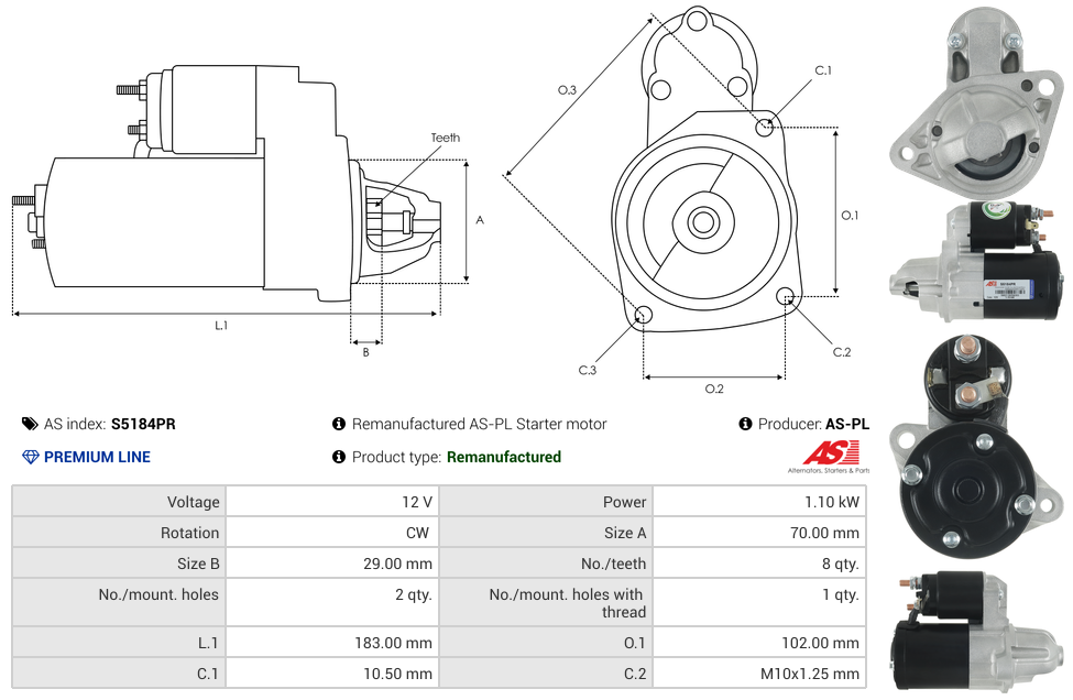 Remanufactured AS-PL Starter motor
