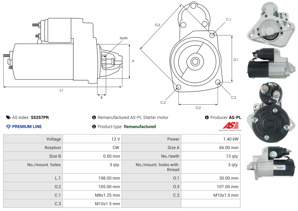 Remanufactured AS-PL Starter motor