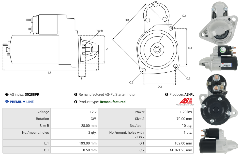 Remanufactured AS-PL Starter motor