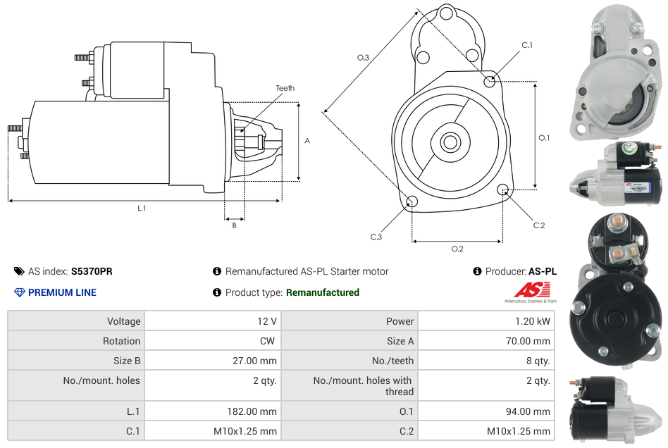 Remanufactured AS-PL Starter motor
