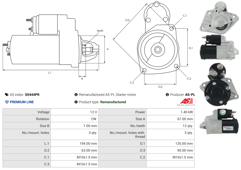 Remanufactured AS-PL Starter motor