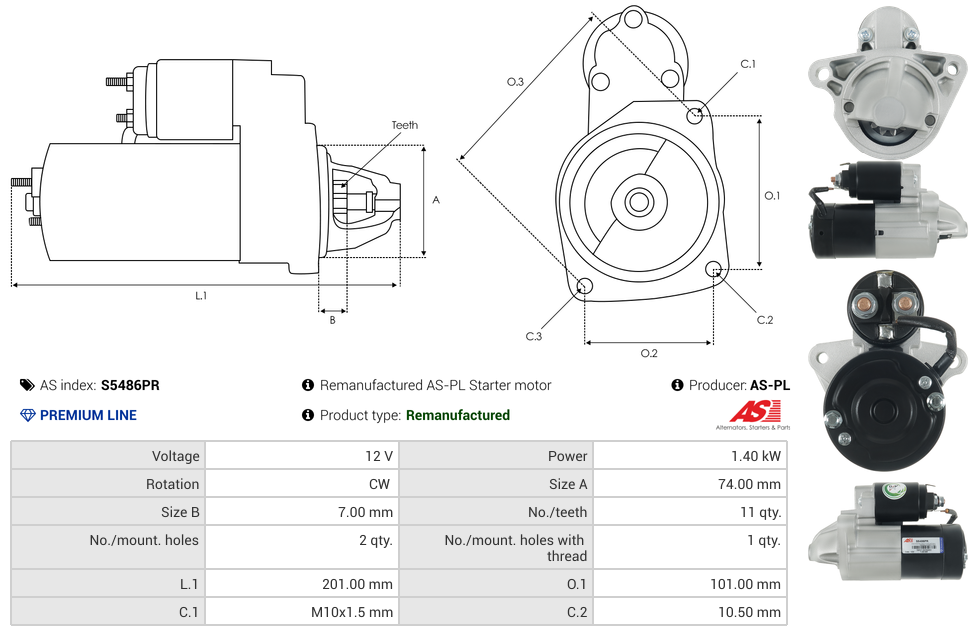 Remanufactured AS-PL Starter motor