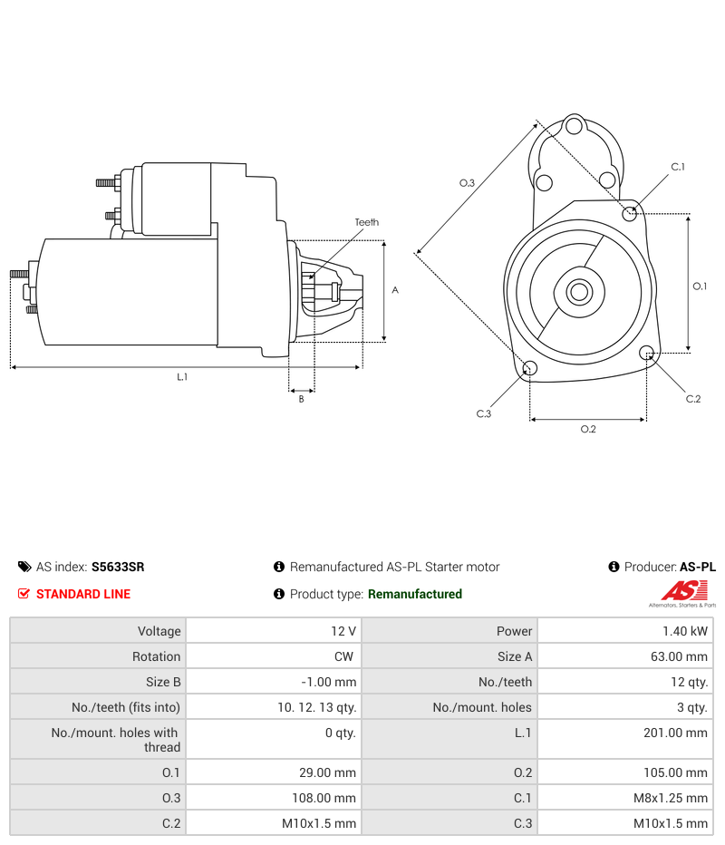 Remanufactured AS-PL Starter motor